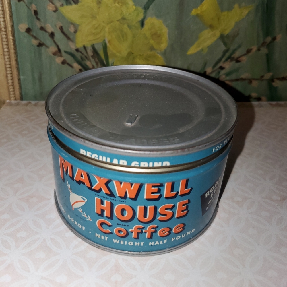 Vintage Empty Tin Litho Advertising Tin Can Maxwell House Coffee